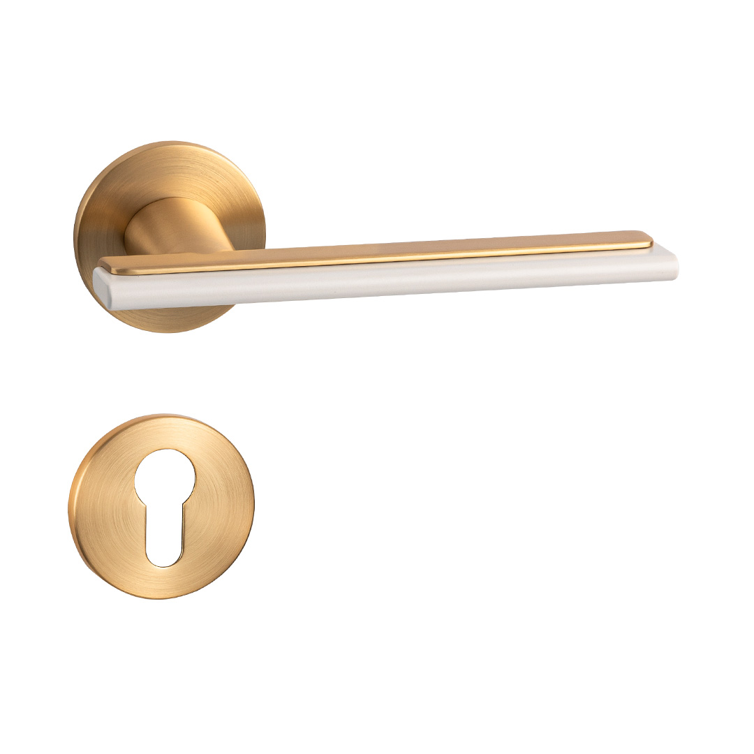 Matt dawb Lever Door Handle Kit nrog Key Escutcheon
