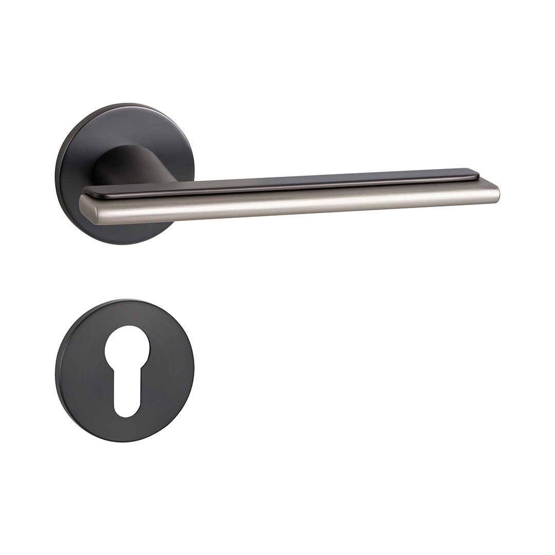 Matt Satin Nickel Tawv Tawv Qhov Rooj Cov Khoom Siv nrog Cov Ntsiab Lus Escutcheon