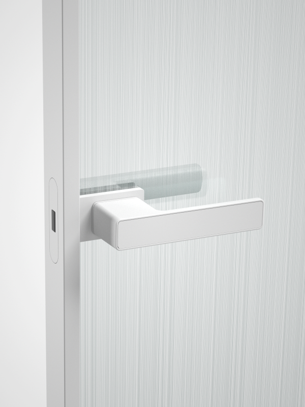 tshwj xeeb minimalist matt dawb qhov rooj kov rau iav qhov rooj nrog slim aluminium ncej