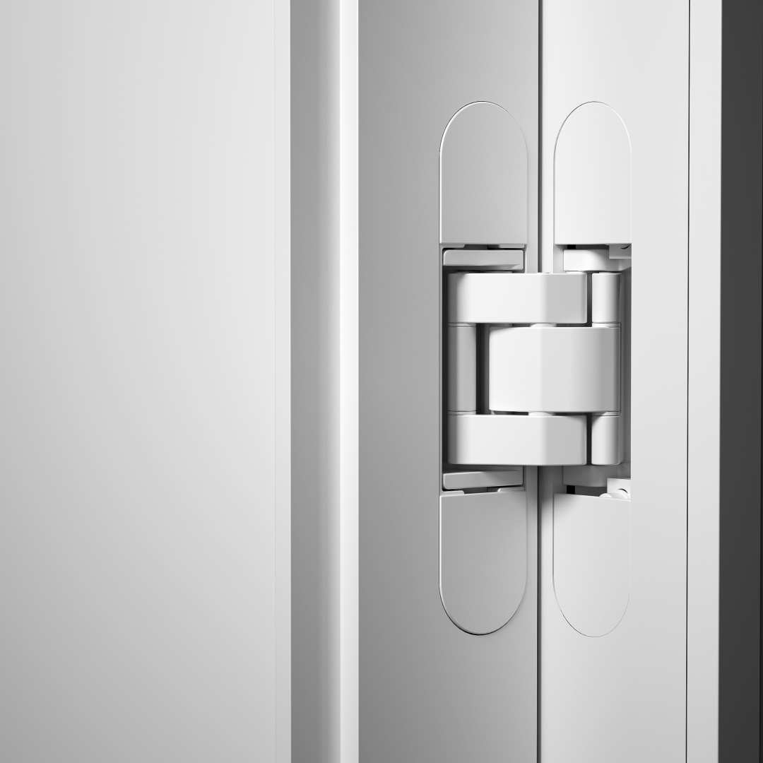 matt white door hinge hardware at Yalis