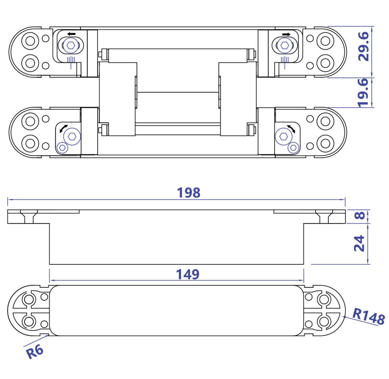 hydraulic door hinge size
