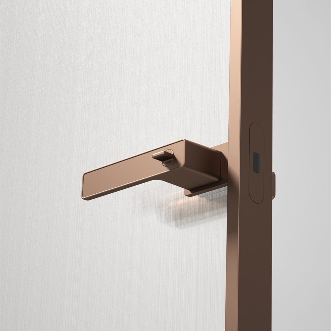 Exclusive Minimalist Door Handle For Glass Door With Slim Aluminum Frame-Satin Champagne